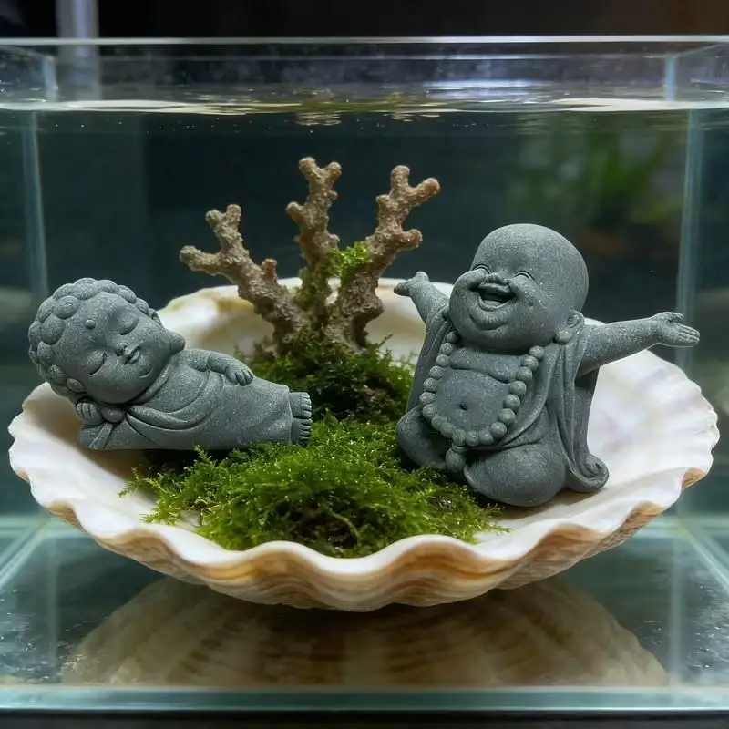 2pcs Zen Buddhist Statues, Stone Carved Maitreya Buddha Open Arms Laughing Belly, Lying Reclining Buddha, Cute Feng Shui Decor view 4