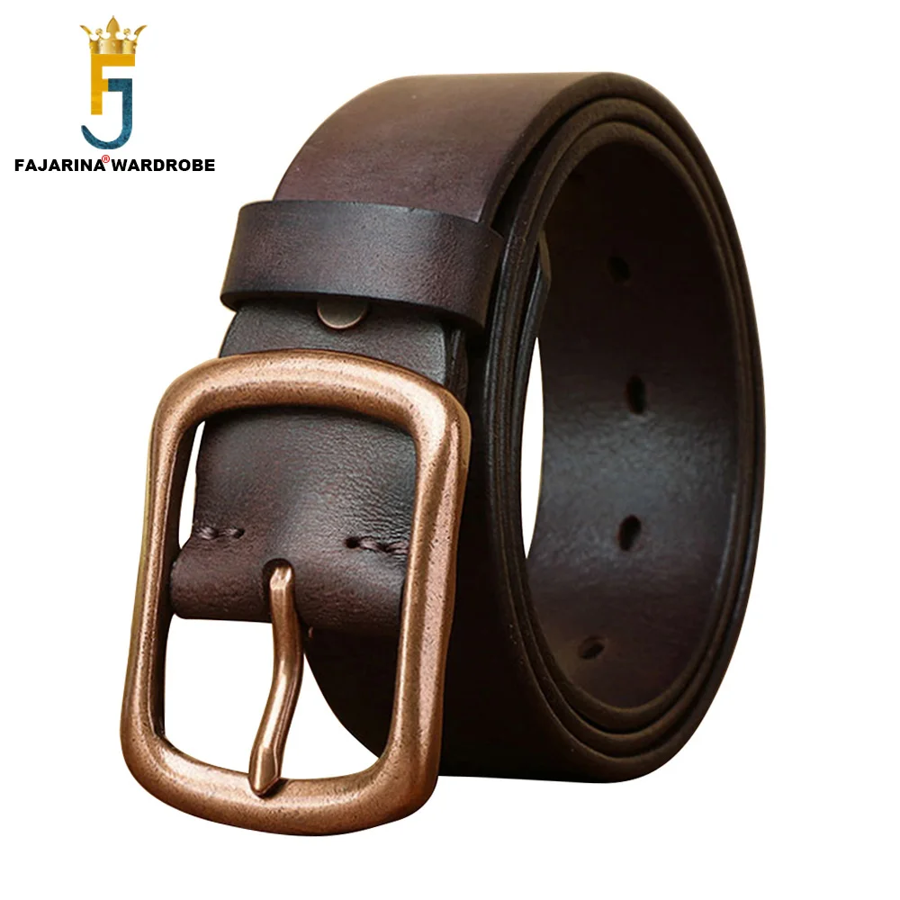 

FAJARINA Top Quality Design Cowhide Gold Brass Buckle Belt for Men 3.8cm Wide