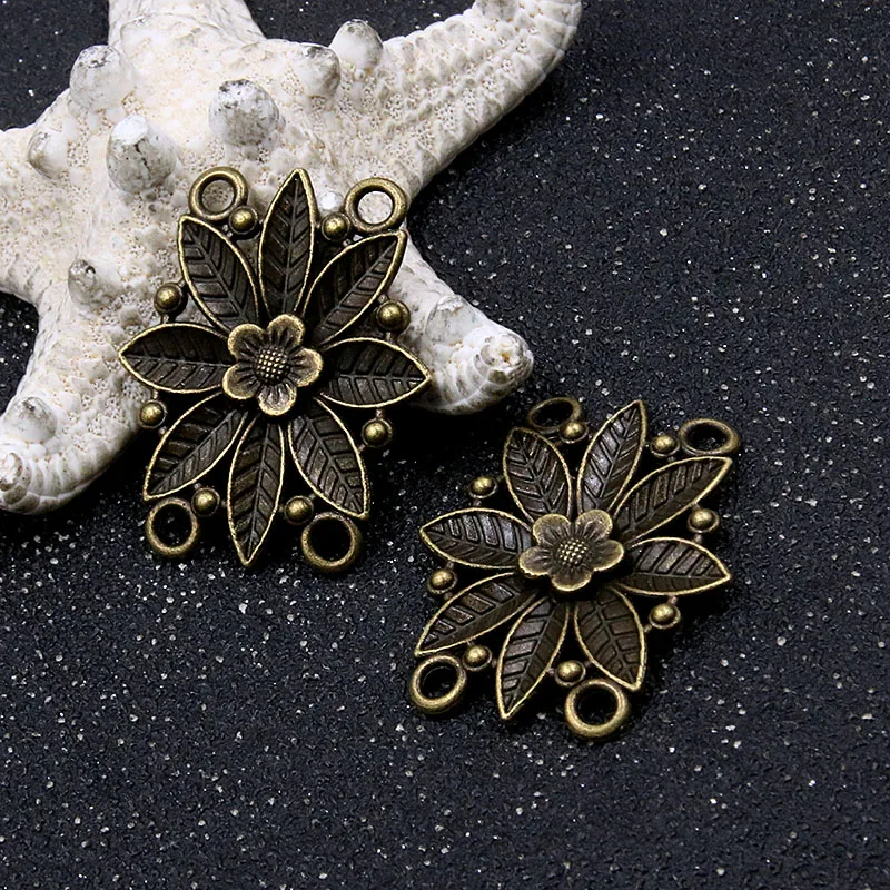 6pcs 28*35mm Two Color Flower Porous Connectors Hollow Zinc Alloy Jewelry DIY Necklace Bracelet Handmade Craft