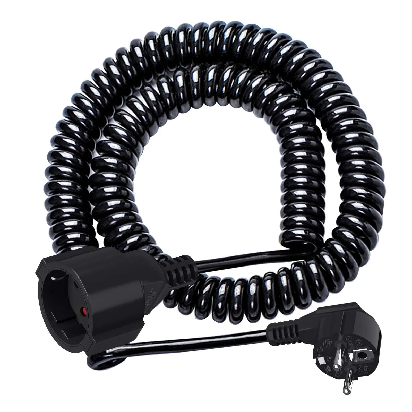 

2/3/5/8/10m EU 2-pin male plug to female socket Extension cable with telescopic PVC spring cable socket Black White 13A 250V