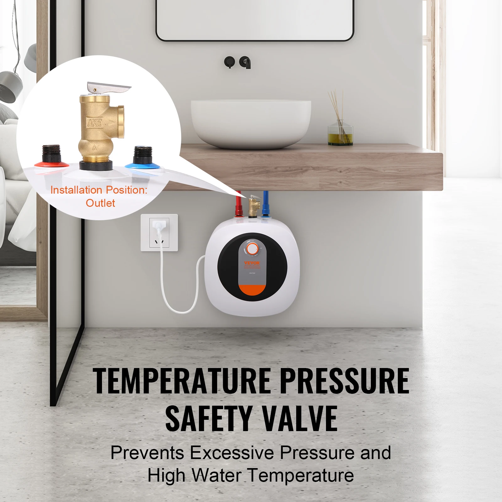 VEVOR-Mini chauffe-eau électrique précieux, bouillotte de 2.5 gallons, avec assujetde pression et de température, 1400W