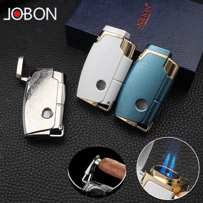 

JOBON New Windproof Double Jet Cigar Lighter with Metal Visible Window Outdoor Cigar Puncher Lighter Men's High End Gift