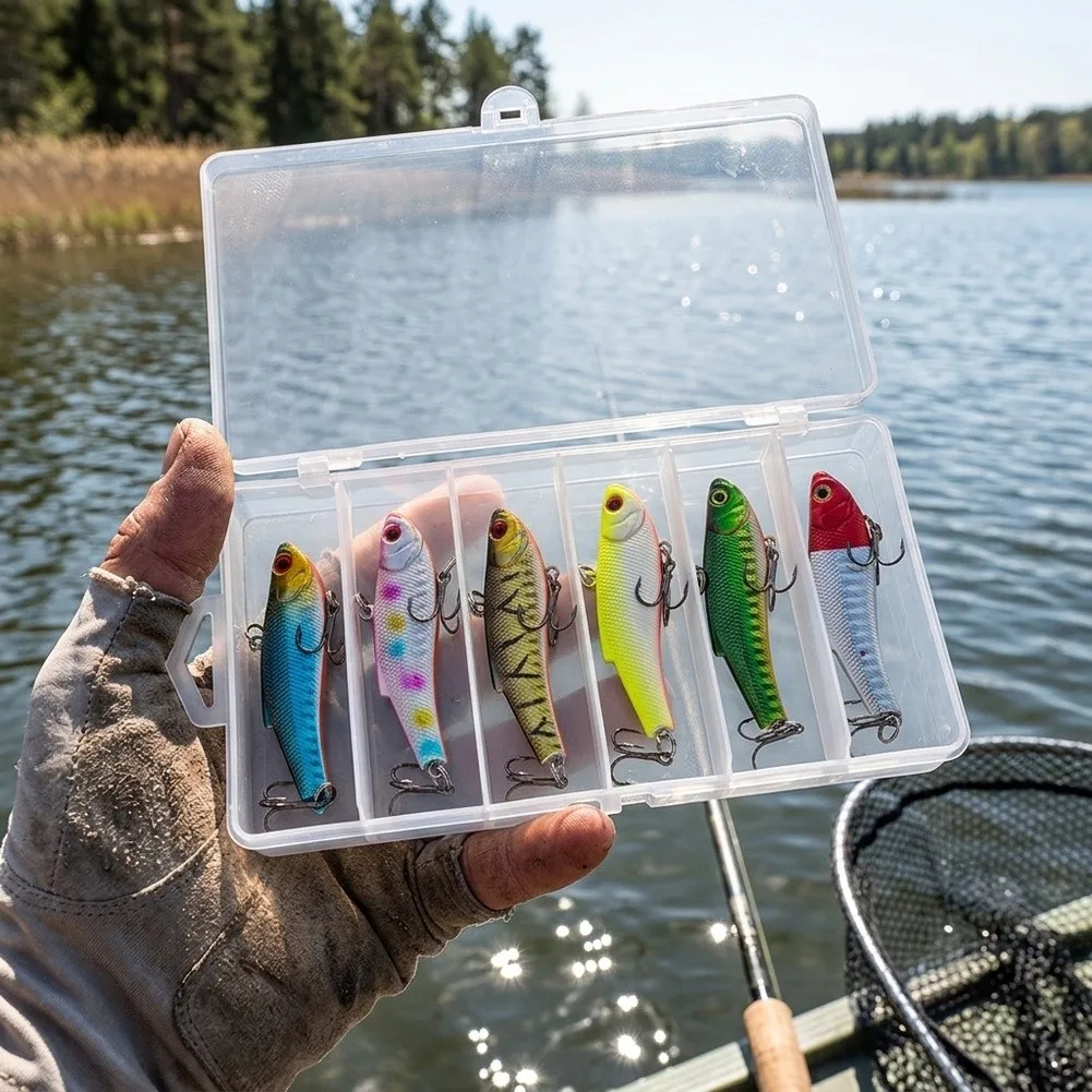 7cm 16g Hard Bait Lure 6 Pack for Bass Fishing with Realistic Fish Movement For Vibrating Noise and Strong Barbed Hooks