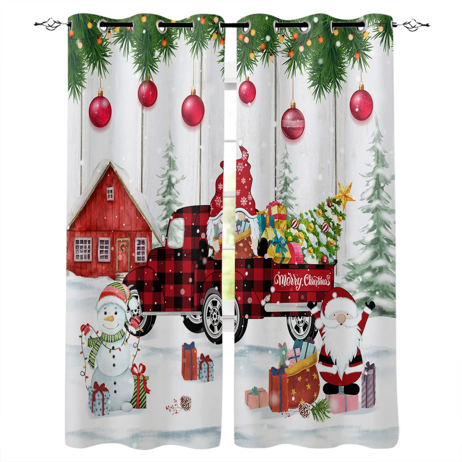 Christmas Truck Snowman Luxury European Curtains for Living Room Festival Window Curtain Bedroom Drapes Window Panels