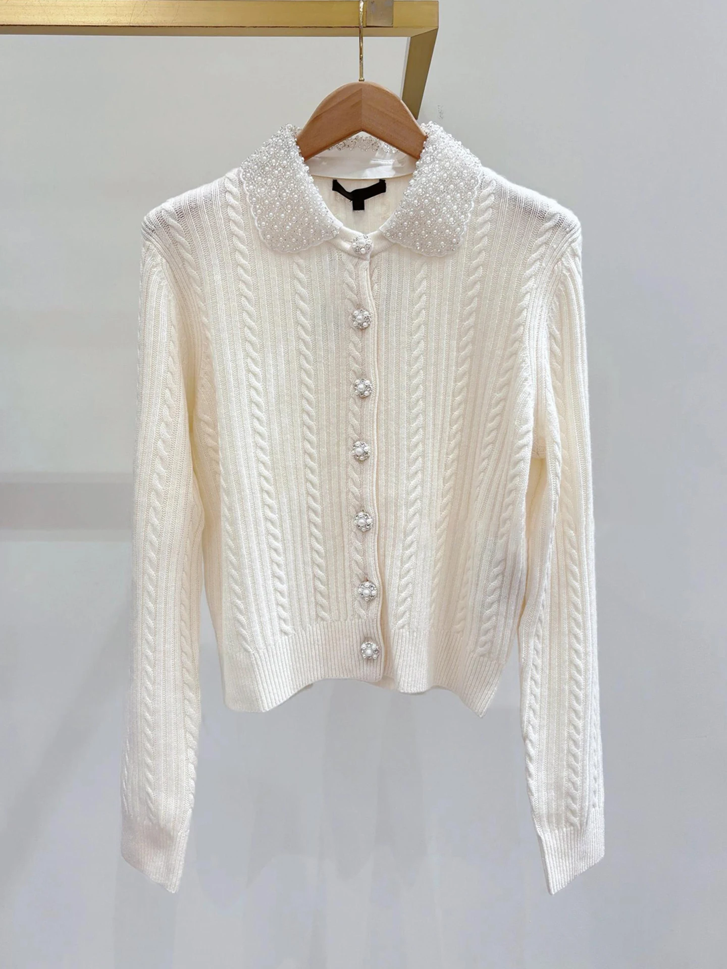 

Женский летний кардиган M Home Nan You класса люкс, белый, вязаный, с бусинами, свободного кроя, для повседневной носки