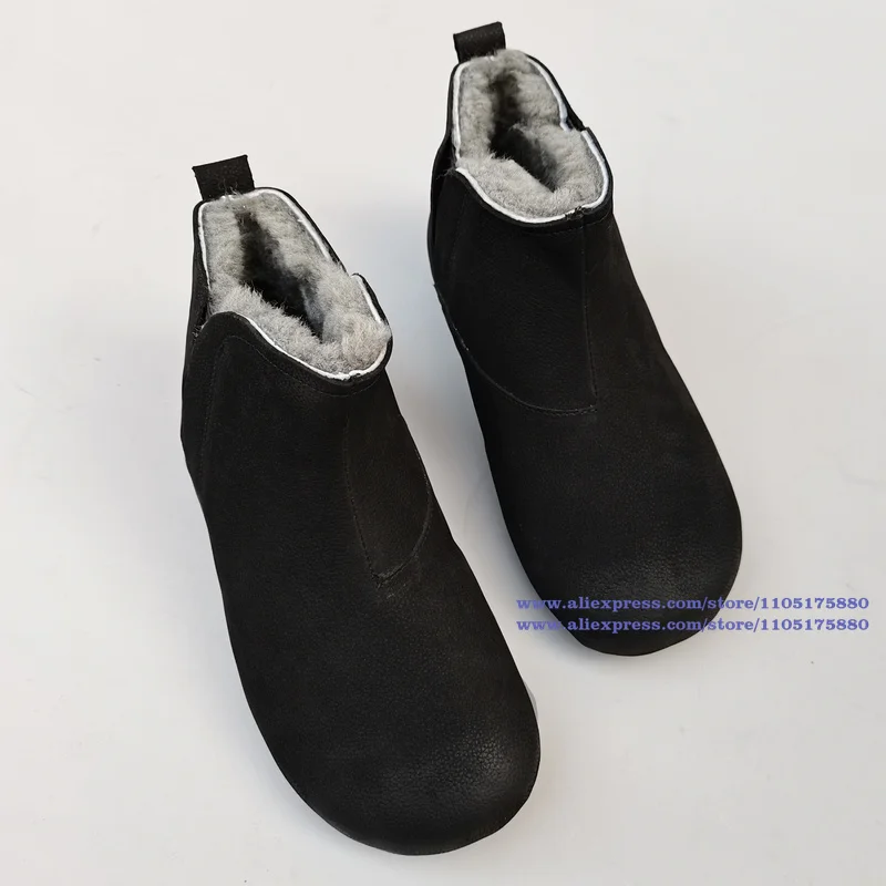 

Flat Soft Cowhide Snow Boots Winter Real Fur Thick-Soled Warm High Top Cotton Women's Shoes Anti Slip Snow Boots Men's Shoes