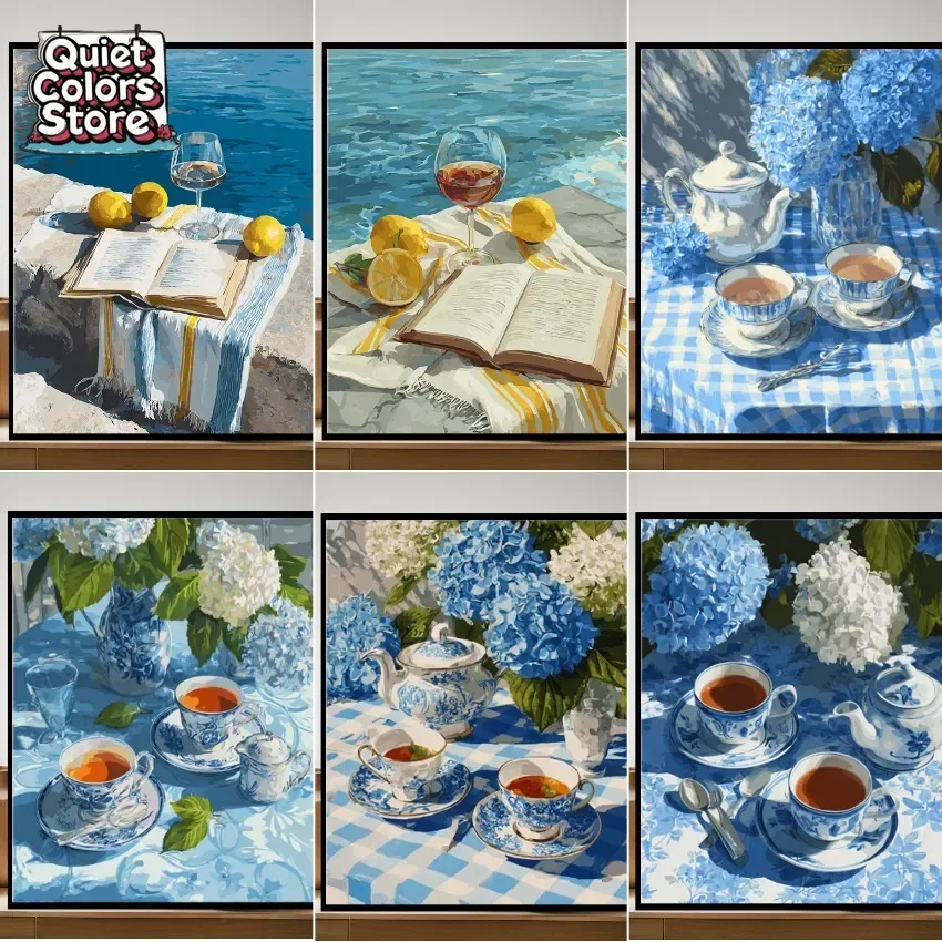 

Painting By Numbers Oil Paint By Numbers For Adult Blue Flower Still Life DIY Wall Art Digital Painting On Canvas Home Decor ﻿