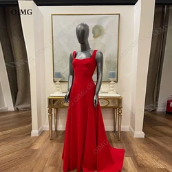 OIMG Modern Red A Line Prom Dresses Strapless Sleeveless Dubai Arabic Women Evening Gowns Formal Party Occasion Dress Customized