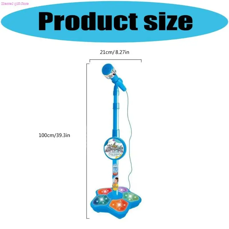 D0JC 子供用ロールプレイマイク スタンド付き カラフルな LED ライト ステージなどのパフォーマンスやインタラクティブゲーム用