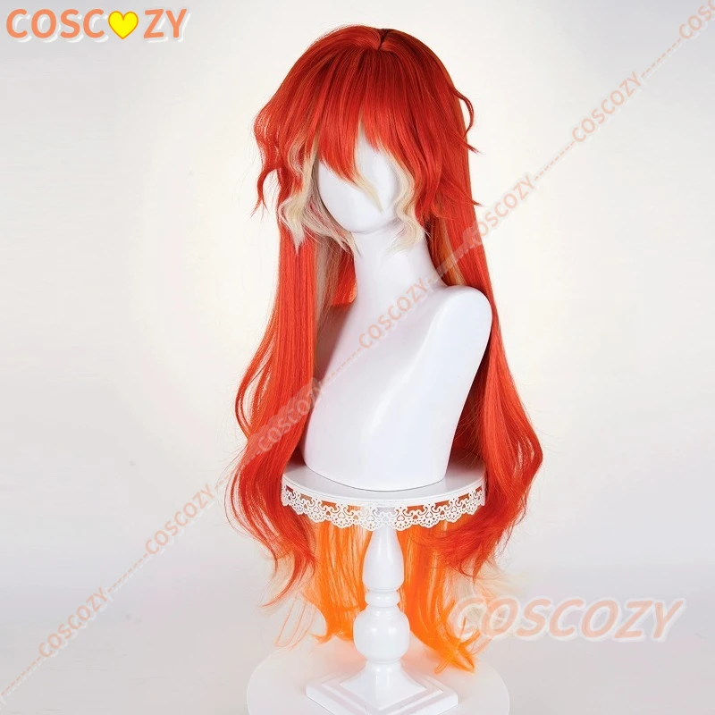 Wuthering Waves 아우가스타 코스프레 가발 레드 오렌지 화이트 긴 웨이브 머리 합성 가발 여성용 소녀용 Septimont Rinascita 할로윈