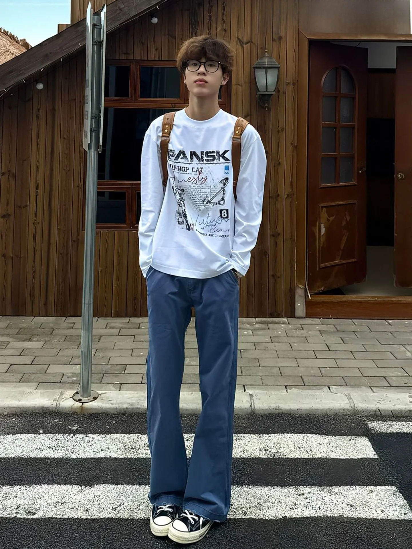 

Waed American High Street Men's Jeans Trendy Vintage Knife Loose Straight Leg Micro Flared Workwear Autumn Cotton