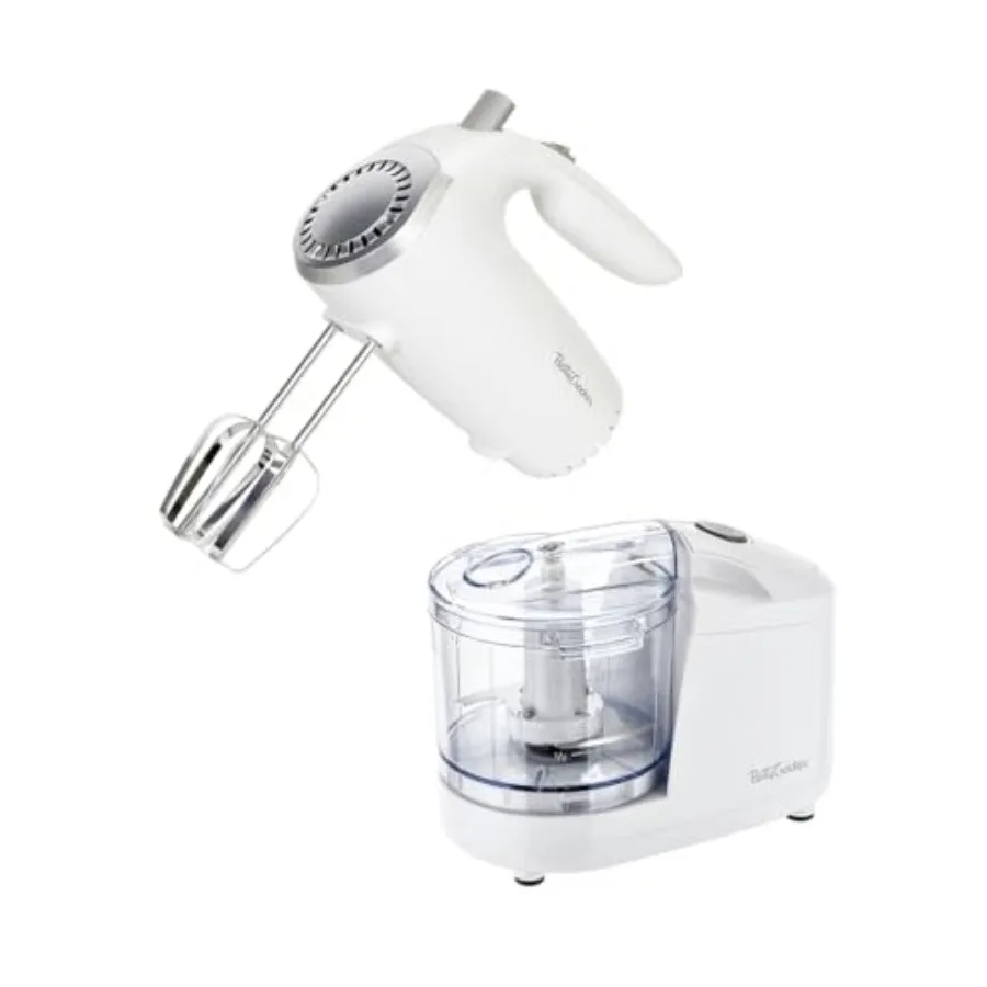 

2-Piece Kitchen Appliances Combo: 5-Speed Hand Mixer with Food and Vegetable Chopper 150W Mixer Chrome Beater and Whisk Attachm