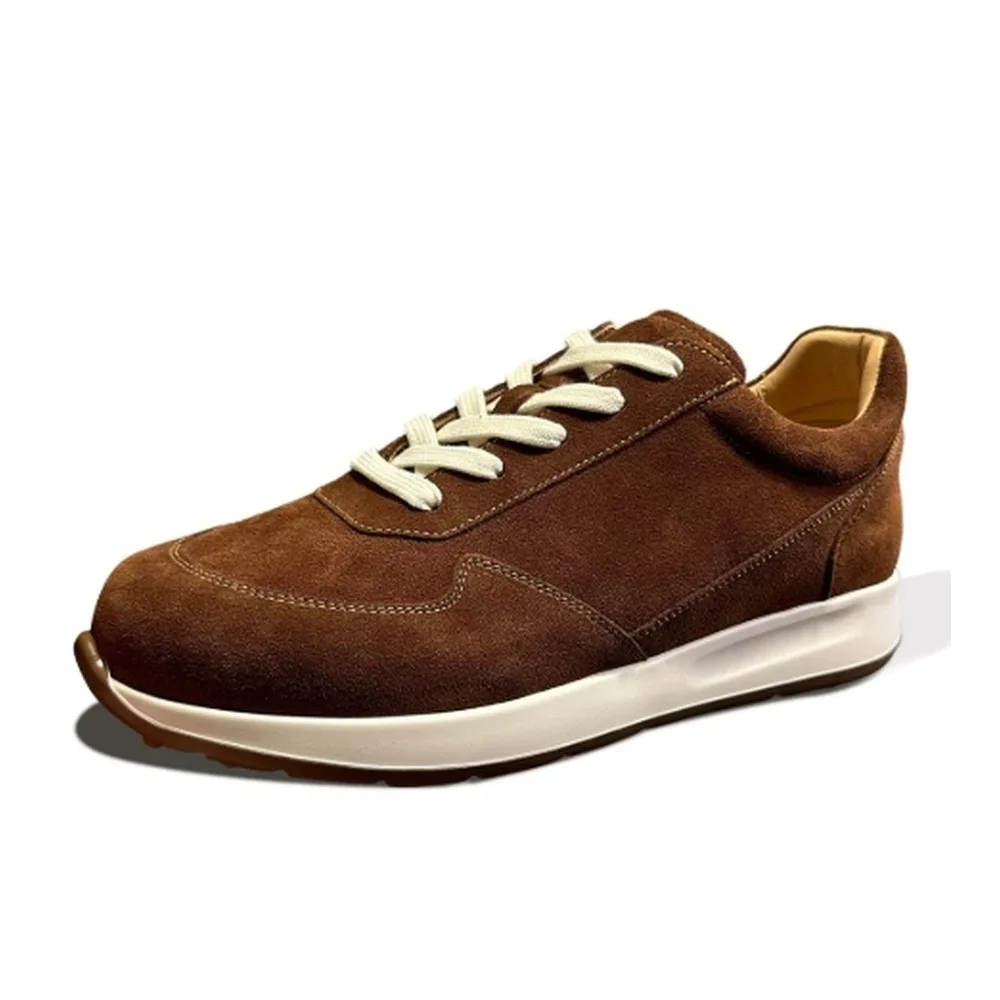 Men's Khaki Suede Retro Casual Sneakers, Lace‑Up Lightweight Cushioned Sole Daily Walking Shoes