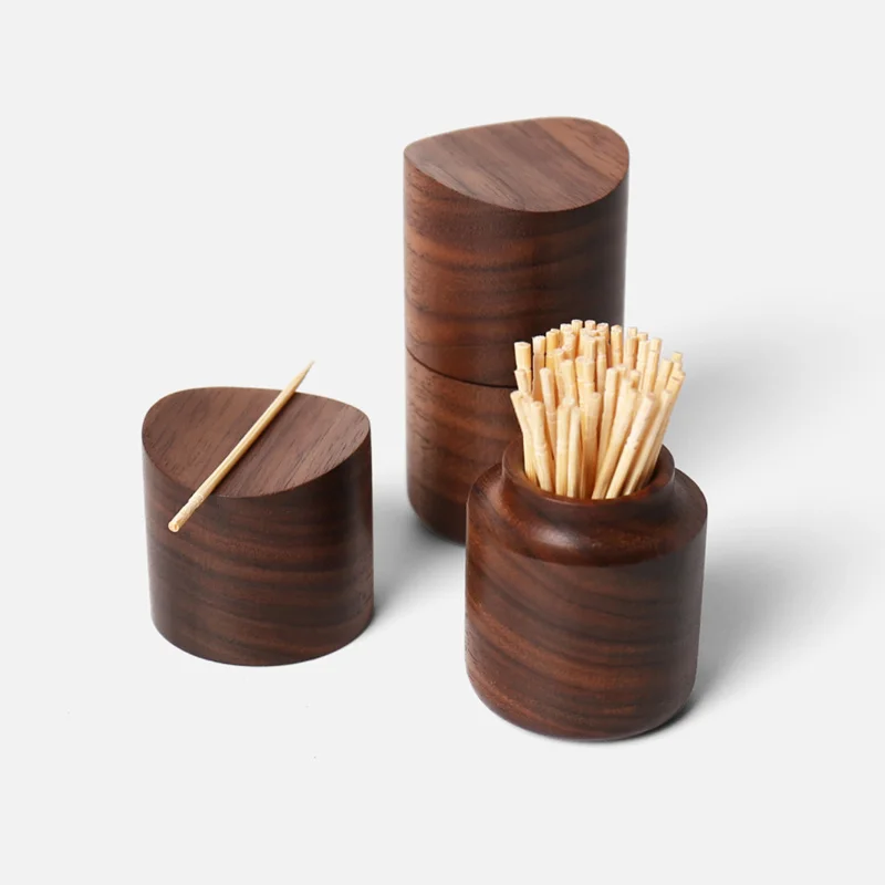 Creative Solid Wood Toothpicks Box Japan Style Eco Natural Black Walnut Cotton Swab Container Desktop Home Decor