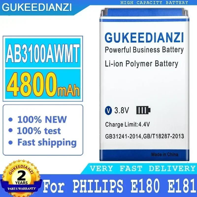 Large Capacity Mobile Phone Batteries , 4800mAh, AB3100AWMT, AB3100AWMC, For Philips Xenium E180 E181 CTE180BK, Smartphone