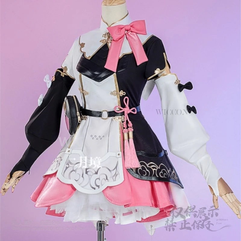 เกม Wuthering Waves Encore คอสเพลย์เครื่องแต่งกายชุดต่างหูเต็ม Kawaii ชุดวิกผมสีชมพูผู้หญิงปาร์ตี้ฮาโลวีน