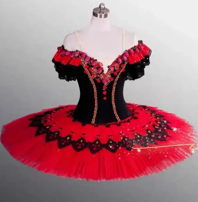 Tutu de Ballet professionnel Paquita rouge, crêpes, lac des cygnes, Costumes de ballerine, Costume de danse, robe de patinage artistique pour filles