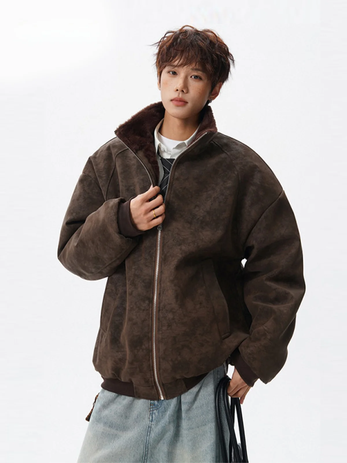 

Мужская зимняя мотоциклетная куртка из искусственной кожи с хлопковой подкладкой, теплая, с эффектом окрашивания, на молнии, в американском стиле