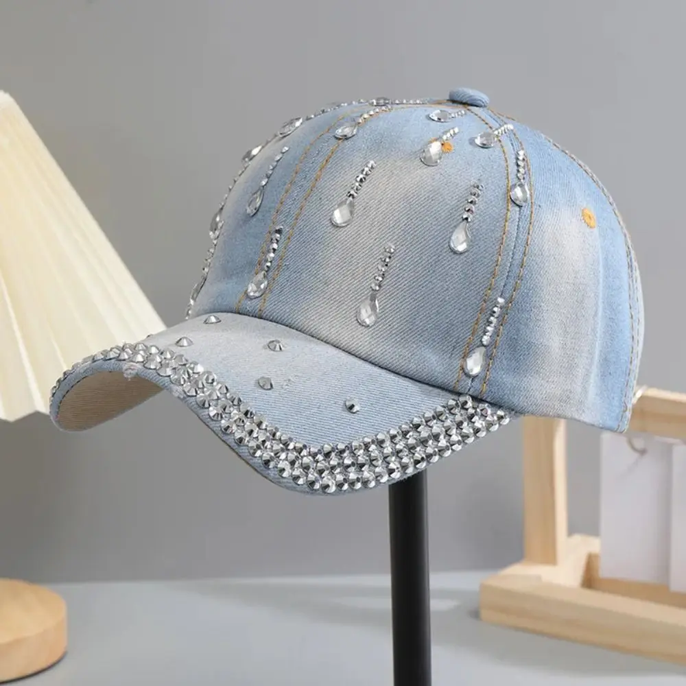 

Adjustable Rhinestone Baseball Cap Breathable Women Sequins Sports Cap Diamond Inlay Duck Tongue Cap Cotton Denim Baseball Cap
