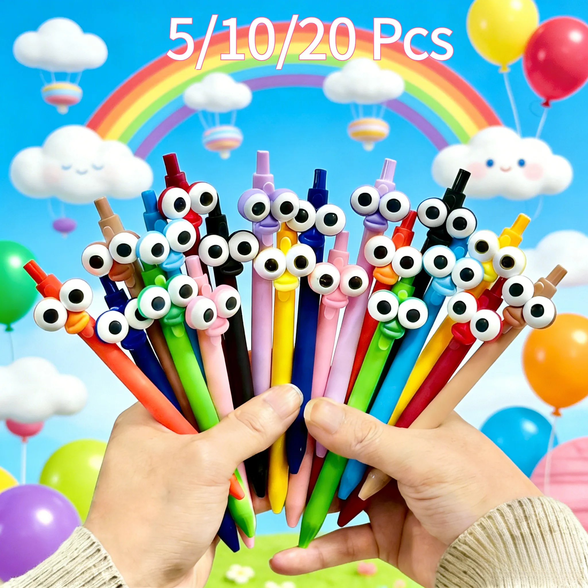 Bolígrafo creativo de payaso de ojos grandes, cuerpo de bolígrafo de color caramelo con tinta negra, elegante herramienta de escritura, bolígrafo de Gel, adecuado para 5/10/20 piezas