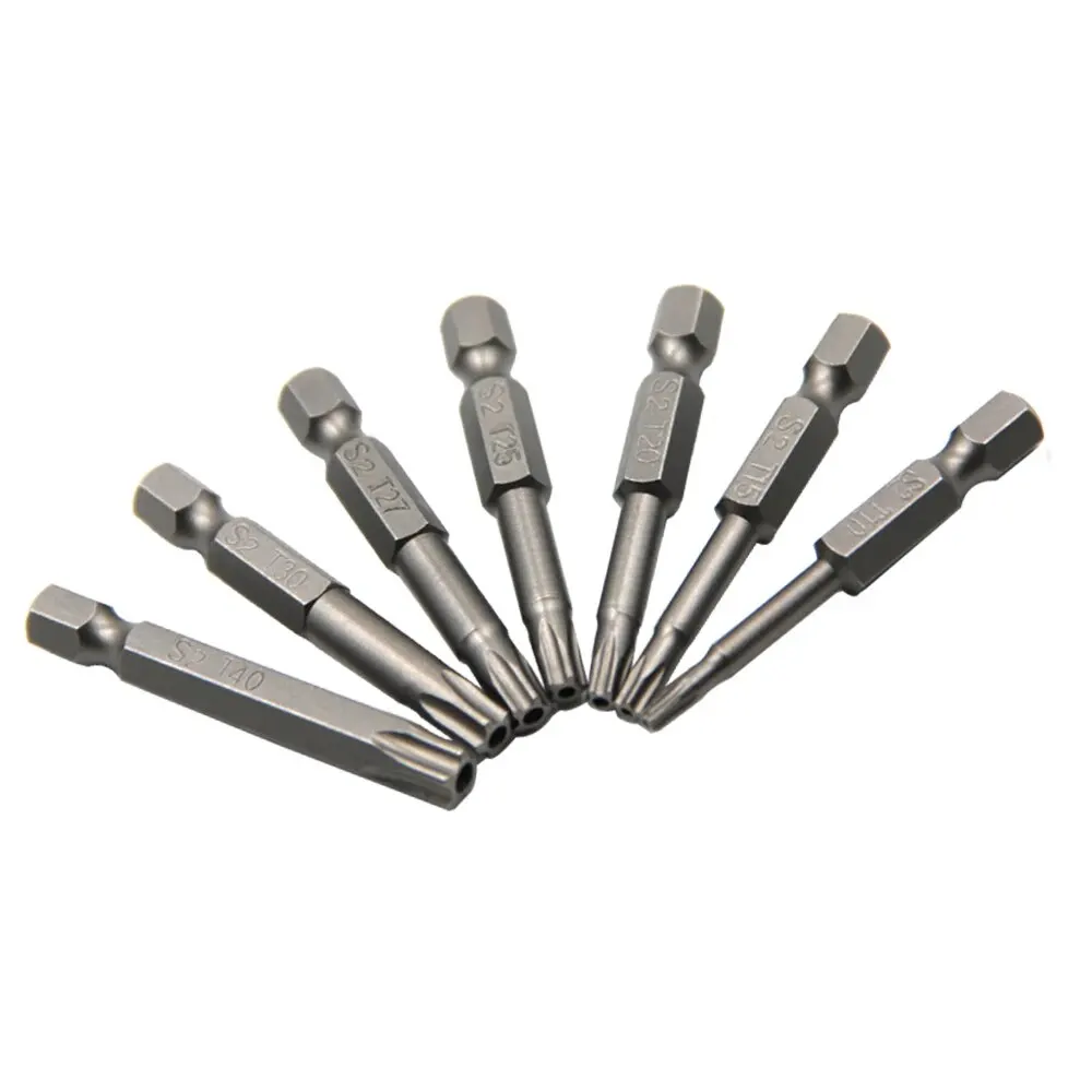 7pc Hexagonal Handle Five Star Hollow Screwdriver Head with Hole S2 Magnetic Screwdriver Head T10-T40 Tool Set