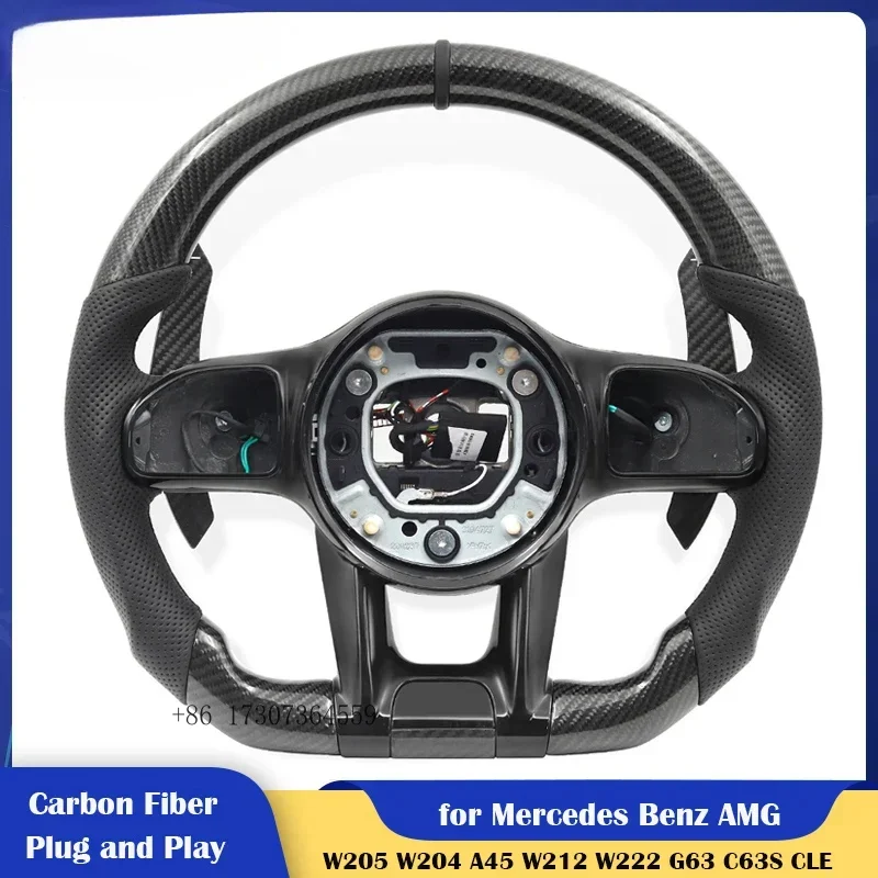 

Руль из настоящего карбона (глянцевый черный) для Mercedes-Benz AMG CLA GLC GLB GLS GLE C63 E63 W176 W204 W205 W213 W222 W221 W204