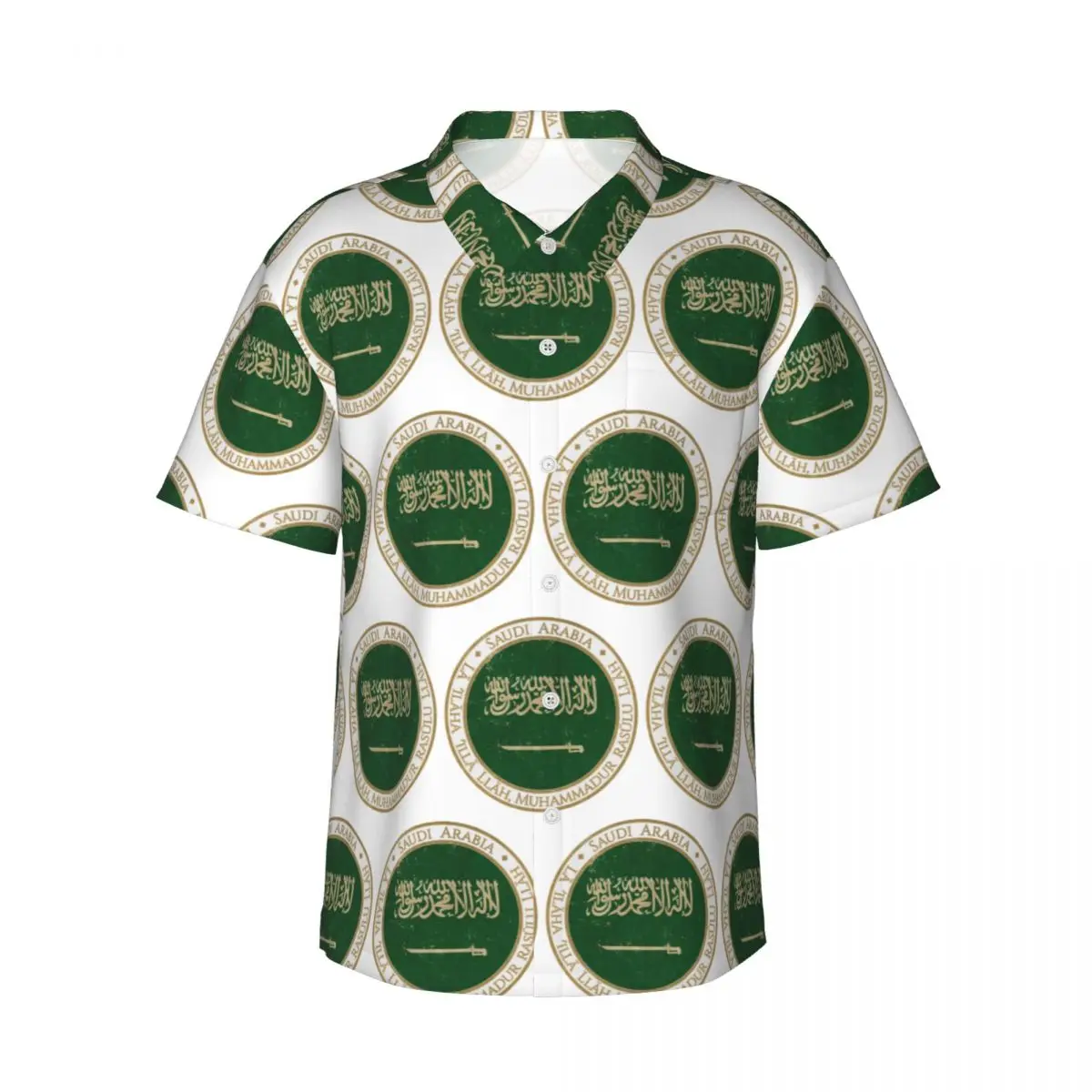 

Coat Of Arms Of Saudi Arabia Men's Shirts Hawaiian Short Sleeve Shirt Casual Lapel Tops for Summer Beach