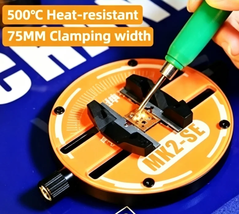 

MECHANIC 360° rotating universal clamp, 500℃ high temperature resistant motherboard IC chip repair and fixing.