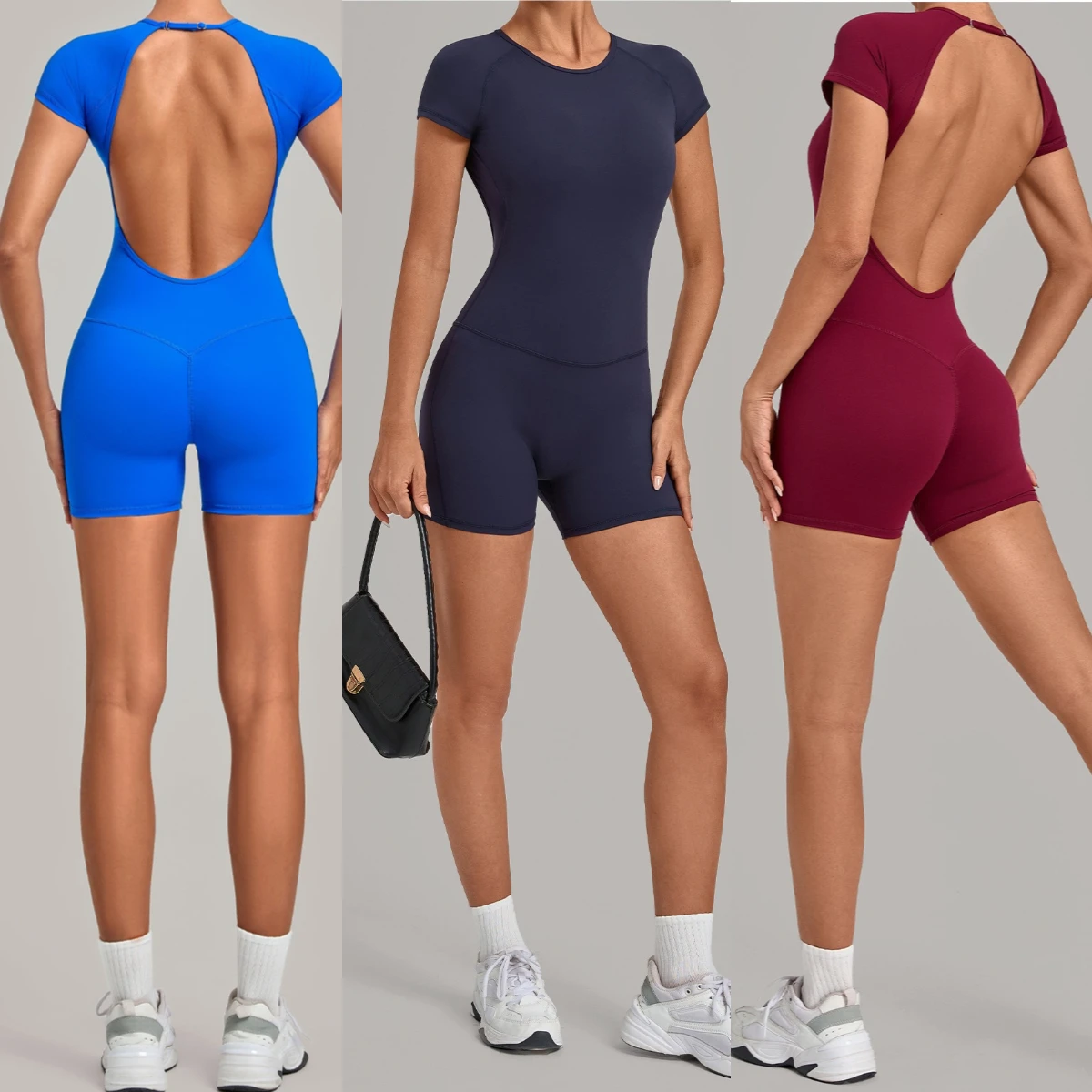 Nylon Fitness Jumpsuit for Women Workout Clothing Gym One Piece Suit with Chest Pad Backless Yoga Sets Rompers Activewear