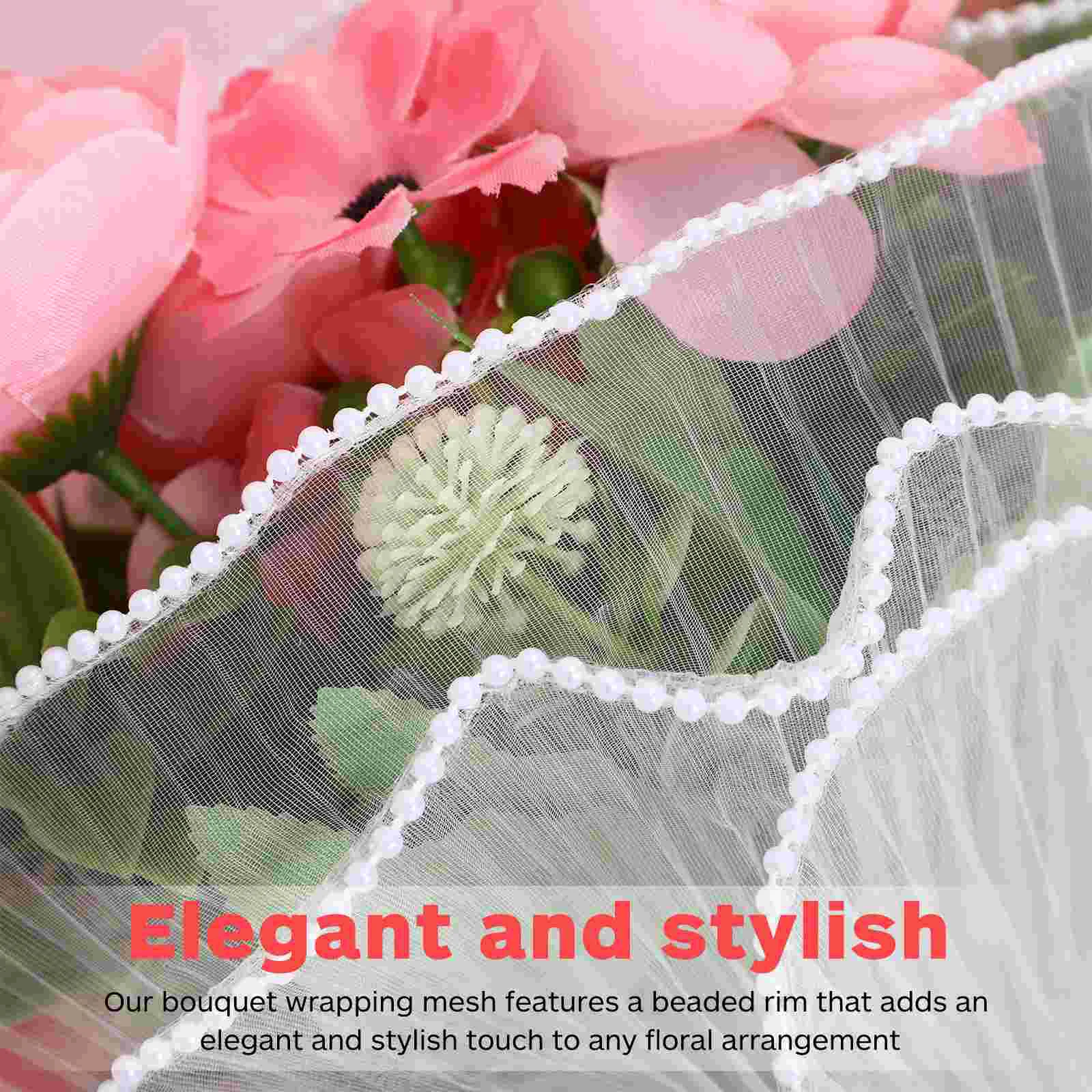 Papel de regalo floral de hilo de perlas para ramos, suministros de floristería, malla de gasa