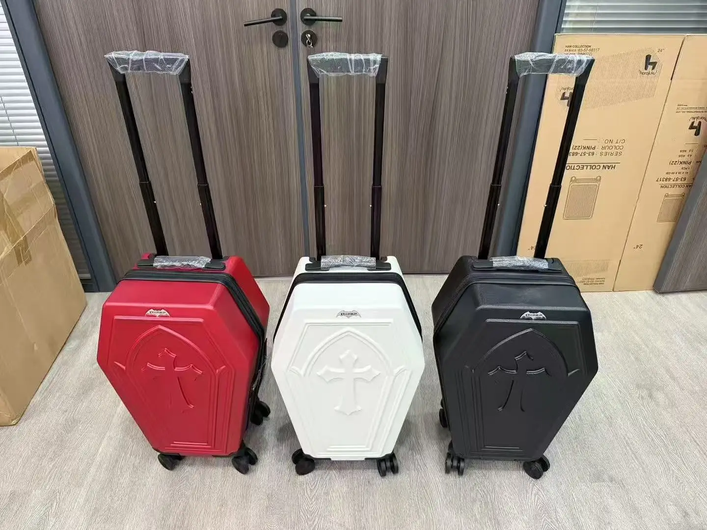 20 Inch Gothic Style Multifunctional Trolley Suitcase with Password Lock Coffin Shaped Storage Box