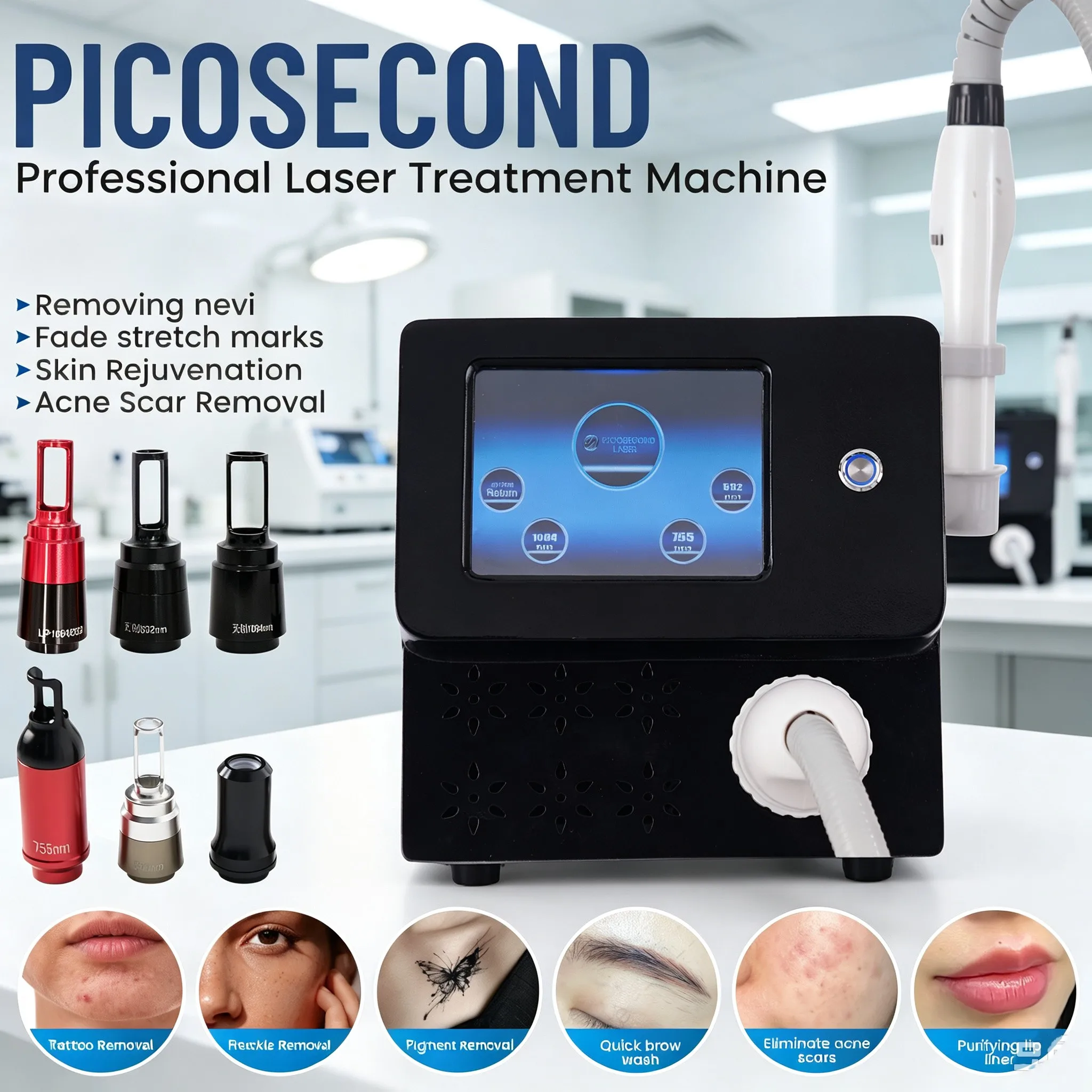 NOVITÀ Macchina per Rimozione Tatuaggi Laser Pico Secondo Q-Switched 532nm, 755nm, 1064nm, 1320nm Nd:YAG, Attrezzatura di Bellezza Pico Laser