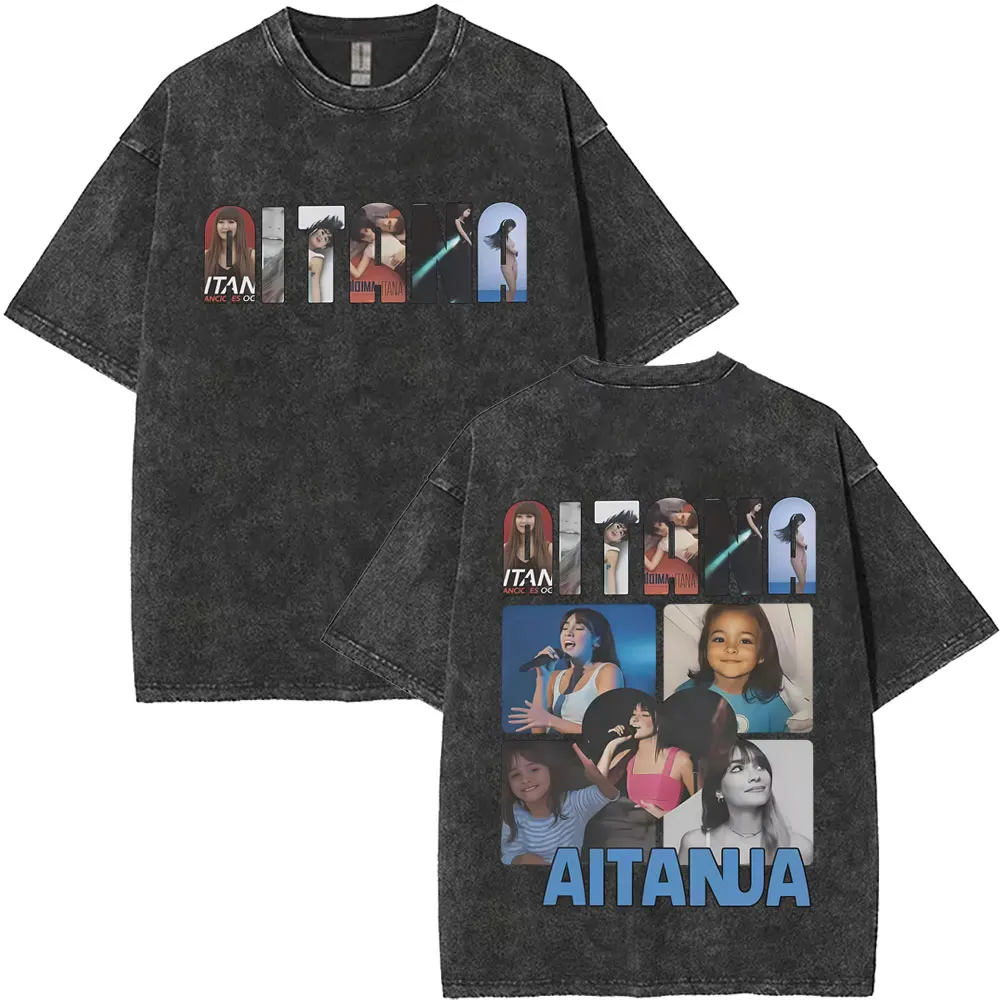 

Washed Vintage Singer Aitana Music Album Cover Graphic T-shirt Men Women Fashion Pop Music T Shrits Men's Casual Cotton T-shirts