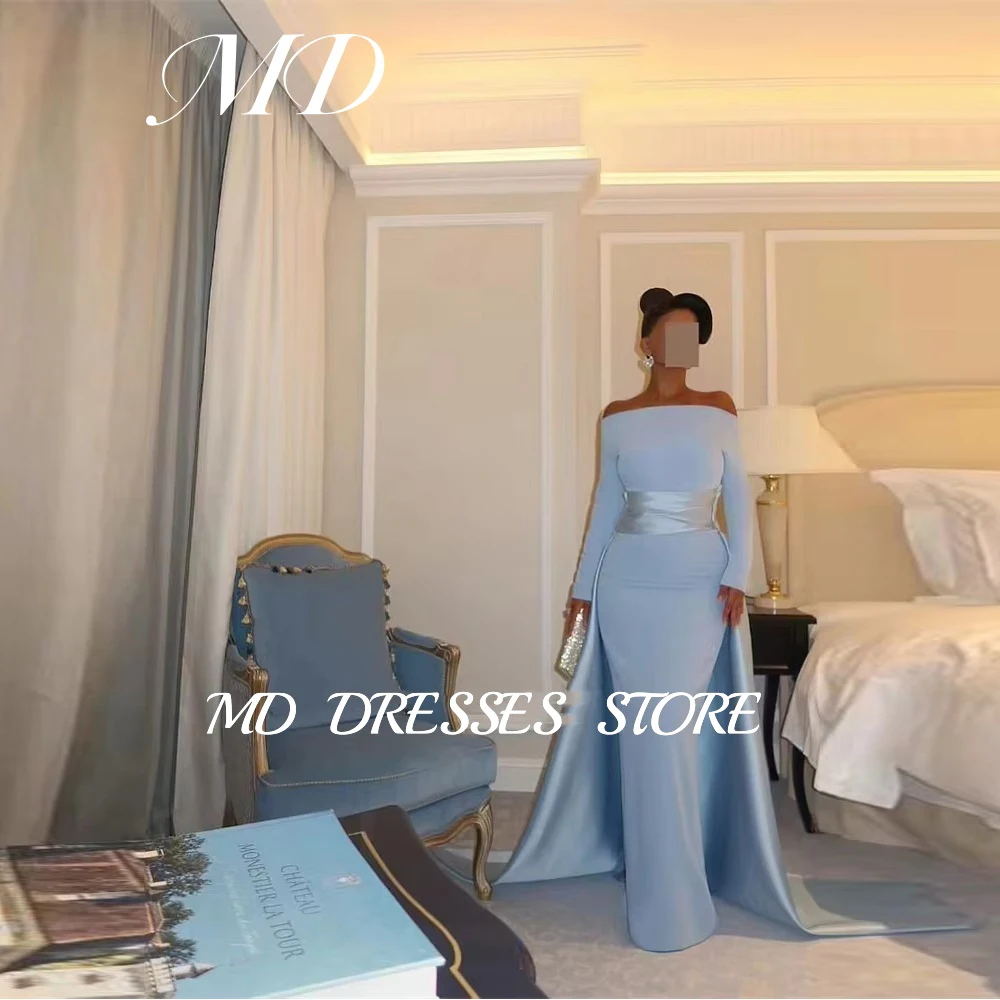 

MD Elegant Off Shoulder Mermaid Evening Dress Dubai Arabic Women Long Sleeve Sweep Train Prom Gowns Vestidos Customized 2025