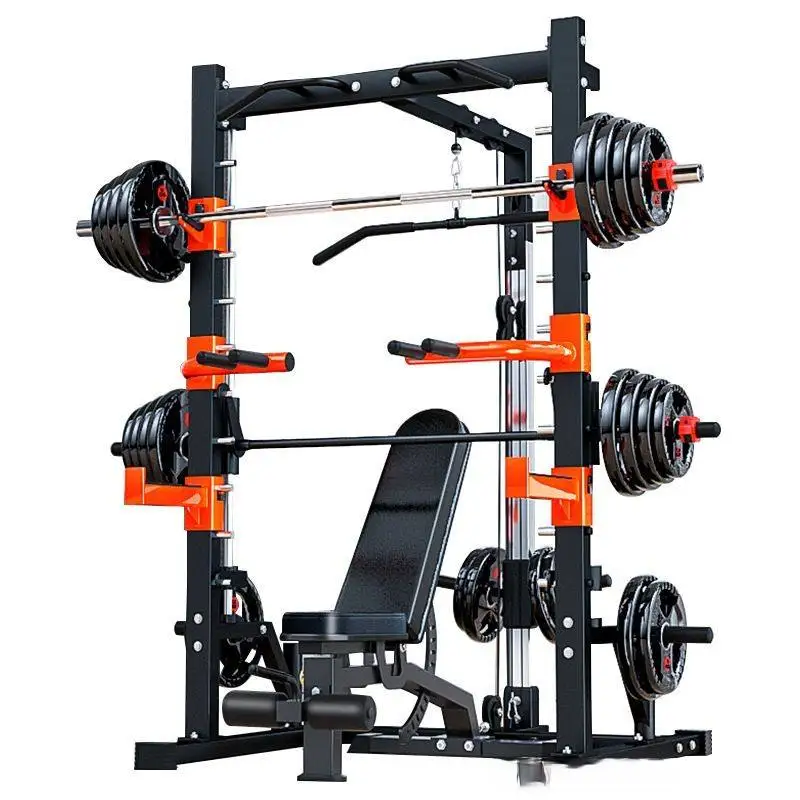 Cage Squat Rack With Weight Lifting Training Gym Smith Machine Home Body Building Cable Crossover Multifunctional Power