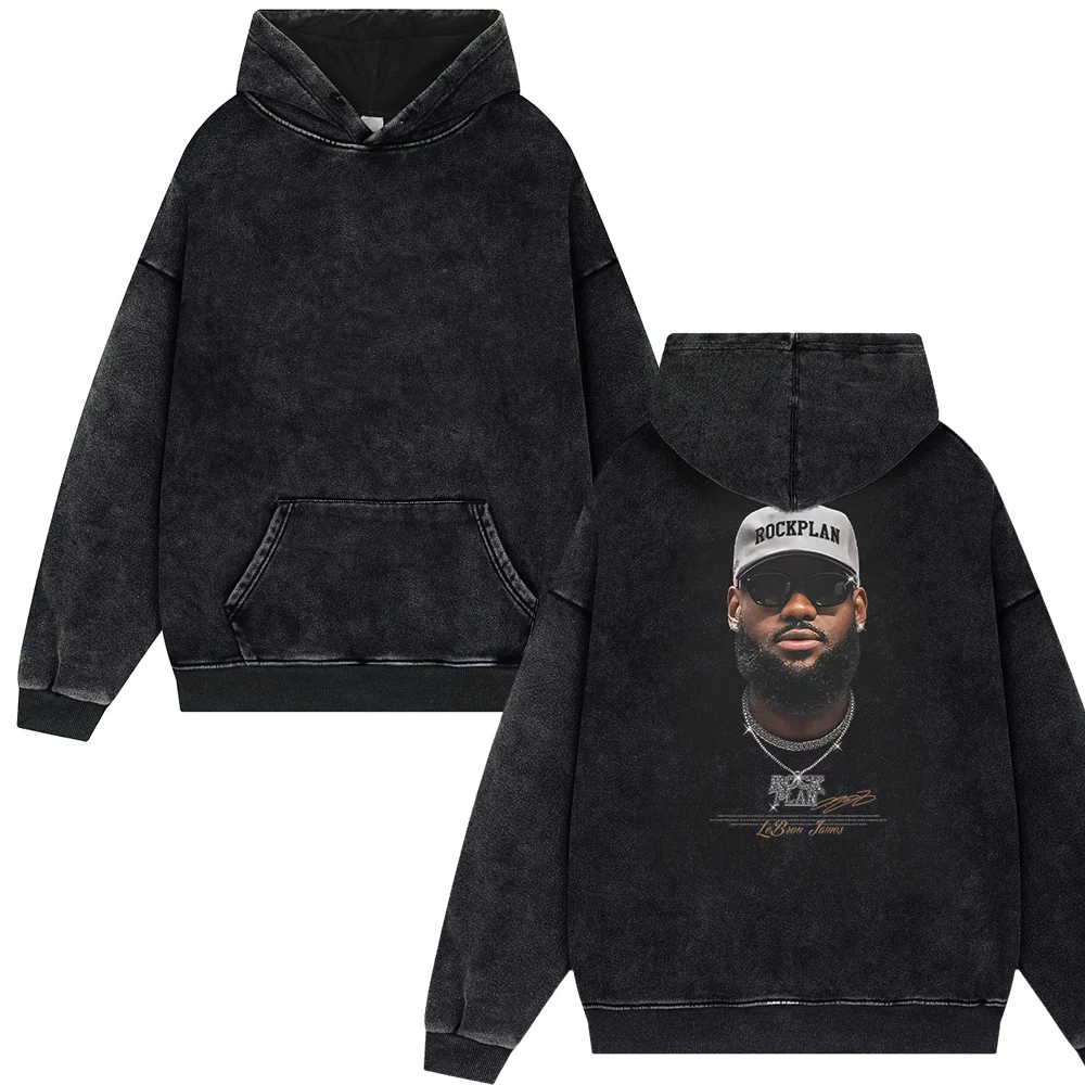 

Men James Big Head American Vintage Basketball Sport Washed Hoodies Gym Running Training Pullover Fitness Oversized Loose Unisex