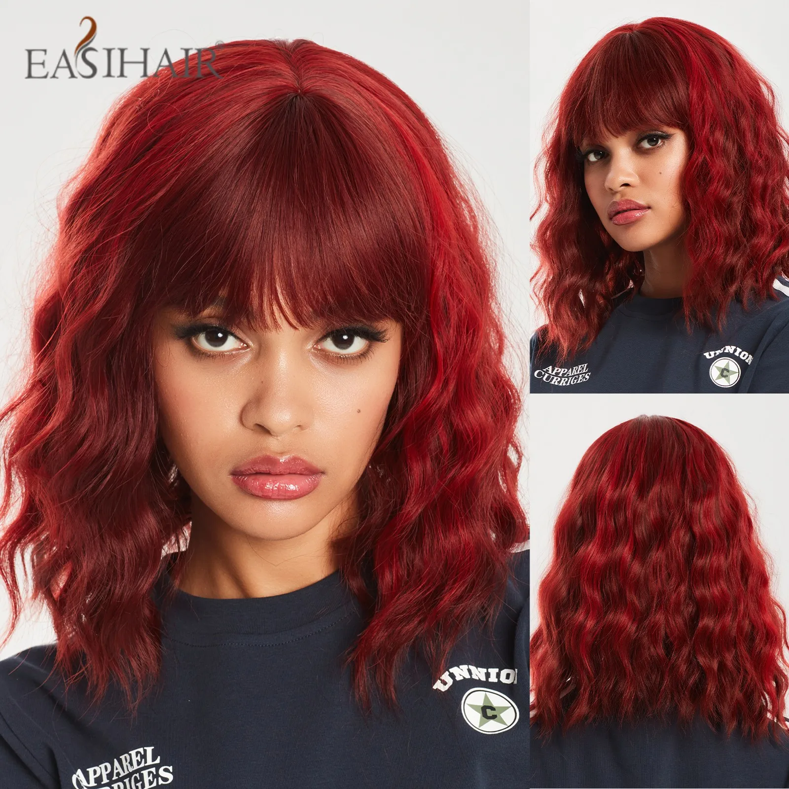 

Короткие синтетические парики EASIHAIR Red Bob, Короткие Волнистые парики Лолиты из натуральных волос с челкой для женщин, термостойкий парик для косплея