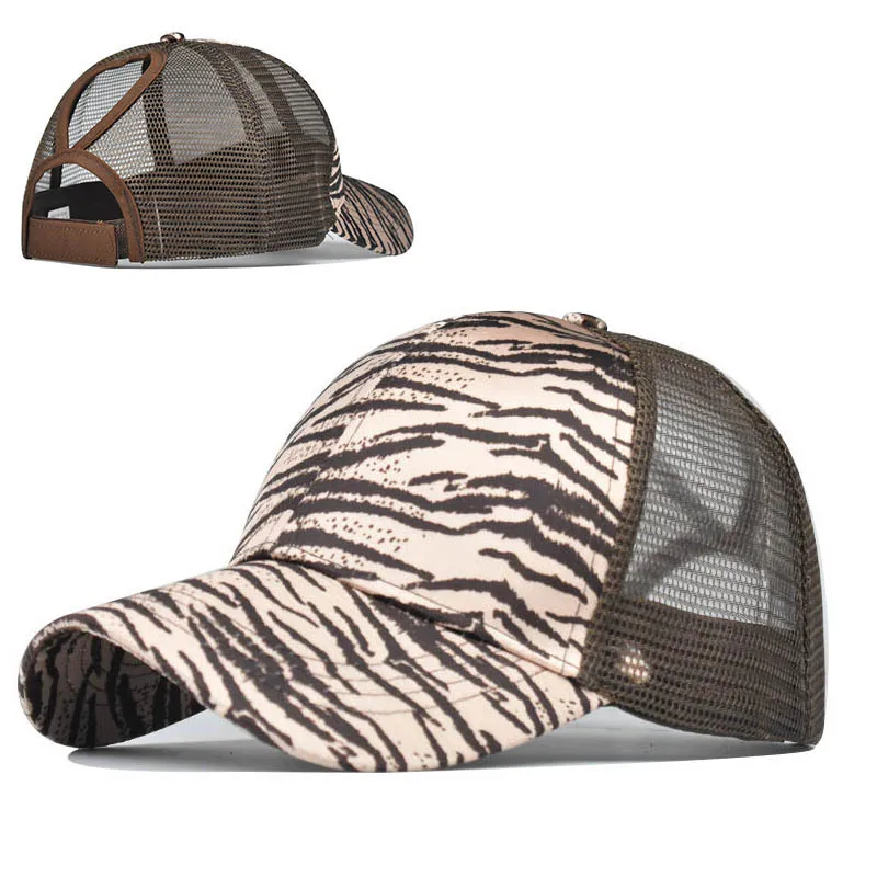 

Leopard Print Baseball Ponytail Trendy Curved Brim Mesh Cap Spring Summer Women Outdoor Sports Sun Hat