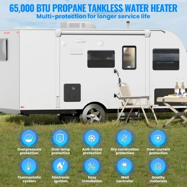 Portable 12V Gas Water Heater for RV/Camper/Boat | Upright Instant Heat with Manual Controls for Outdoor Camping Shower view 4