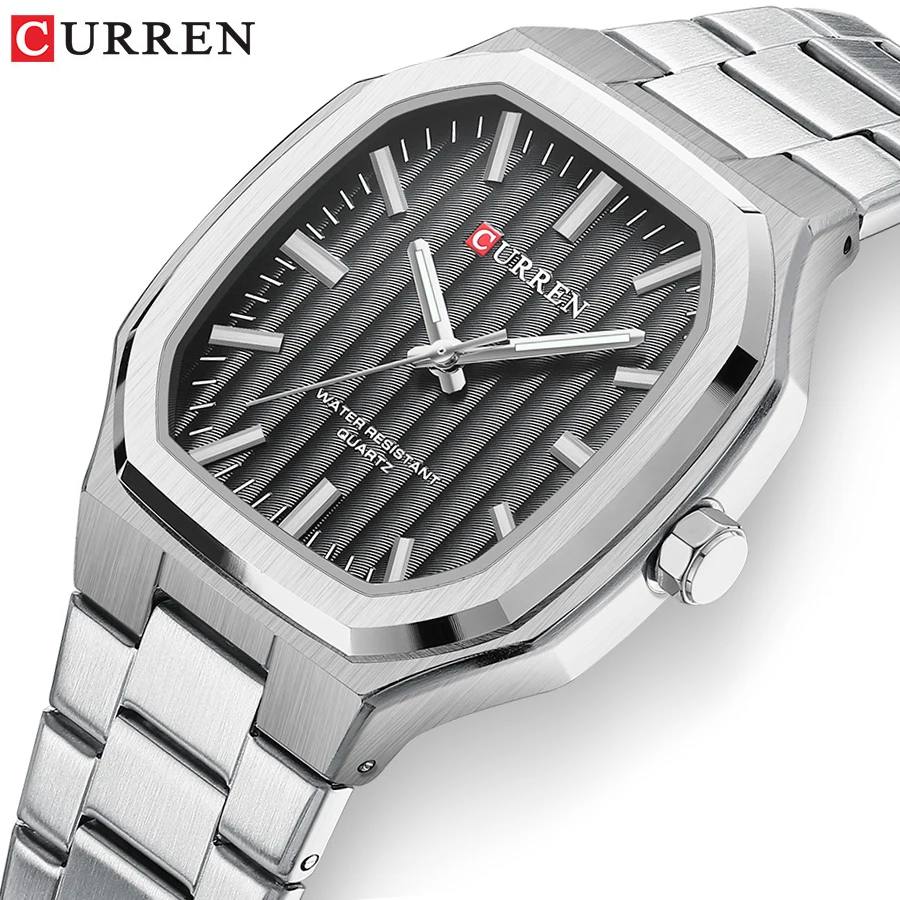 CURREN Top Brand Men\'s Stainless Steel Watches with Luminous Pointers Classic Business Square Dial Waterproof Quartz Wristwatch