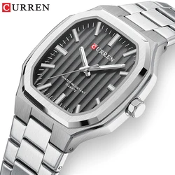 CURREN Top Brand Men's Stainless Steel Watches with Luminous Pointers Classic Business Square Dial Waterproof Quartz Wristwatch