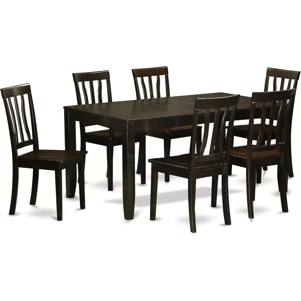 LYAN7-CAP-W 7 Piece Kitchen Table Set Consist of a Rectangle Dining Table with Butterfly Leaf and 6 Dining Room Chairs, 36x66 I