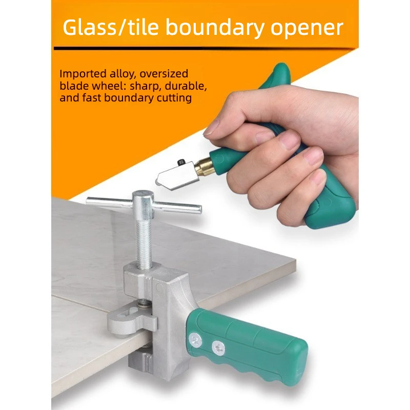 Hand-held glass knife tile cutting artifact. Scratch tile opener, diamond slicing thick glass household