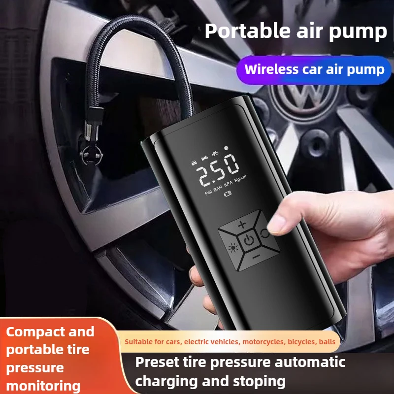 120W Wireless Car Air Pump Portable Air Compressor for Car Motorcycles Bicycle Electric Tire Inflator with LCD Digital Display