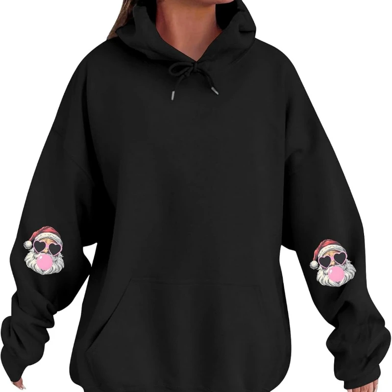 هوديس عيد الميلاد للنساء مطبوعة كم طويل البلوز الشتاء العصرية البلوز عارضة طويلة الأكمام عارضة لينة الشتاء مقنعين