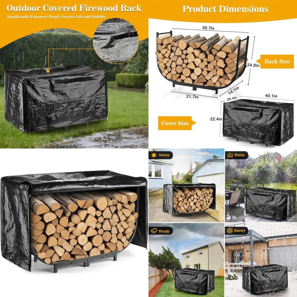 

40-дюймовая уличная сверхпрочная железная стойка для дров с чехлом, водонепроницаемое хранилище для дров, металлическая подставка для дров для использования в помещении и на улице, Ru