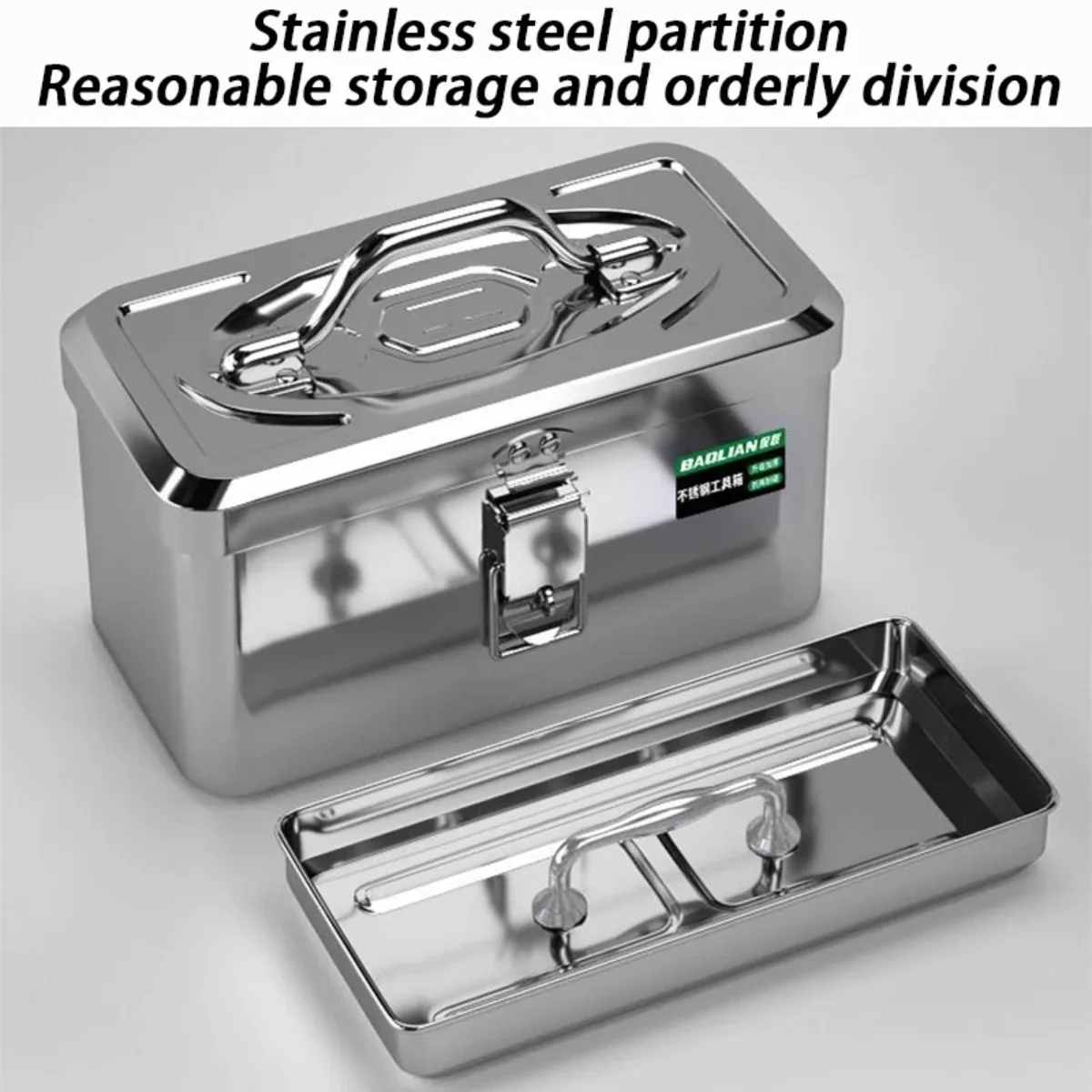 Stainless Steel Toolbox Organizer Electronics Car Mechanic Tool Case Thickened Hardware Storage Tools Case Handheld Toolbox