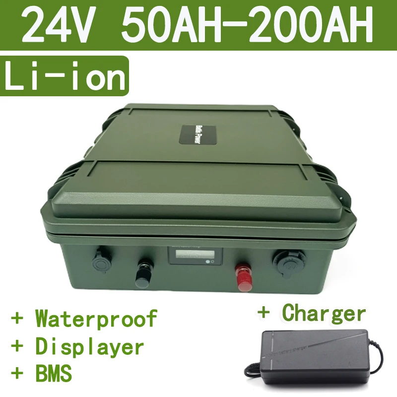 Batterie 24V 50Ah 60Ah 80Ah 100AH 120Ah 150Ah 180Ah 200Ah Lithium Ion for 2KW Trolling Motor RV Solar Panel Outdoor Camping