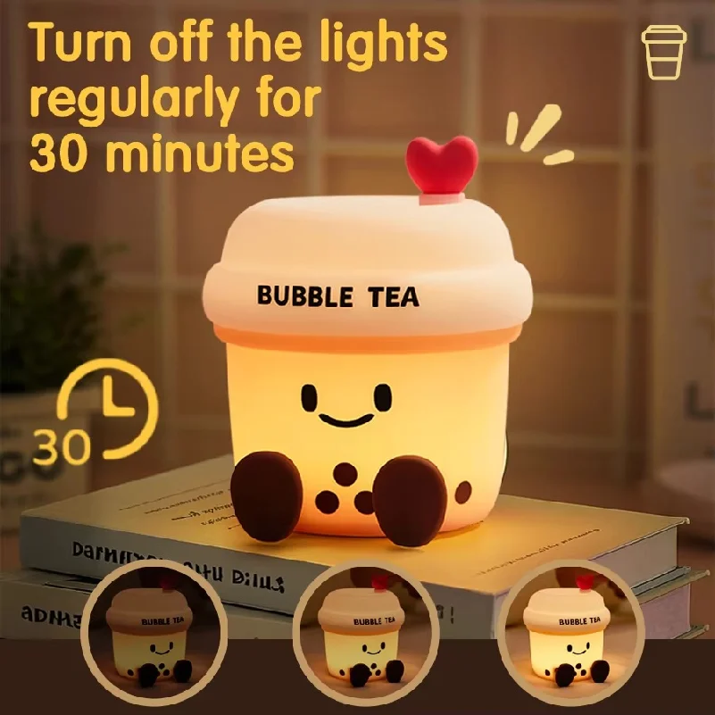 Milk Tea Cup Led Night Light Bubble Tea Cartoon Rechargeable Table Lamp Dimmable Kid Girlfriend Gift Popular Desk Bedroom Decor