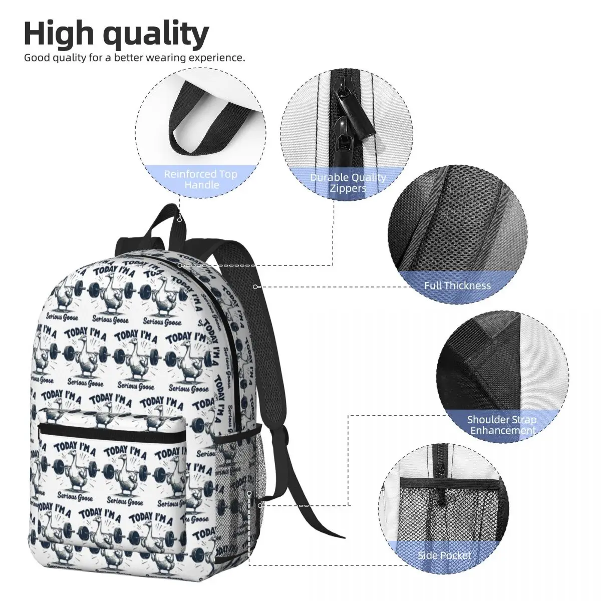 Today I'm A Serious Goose Lifting Weights Gym Backpack Daypack Large Capacity BookBag School Bag Shoulder Bags for Men Women